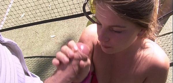  Nasty amateur couple fucking on a tennis court